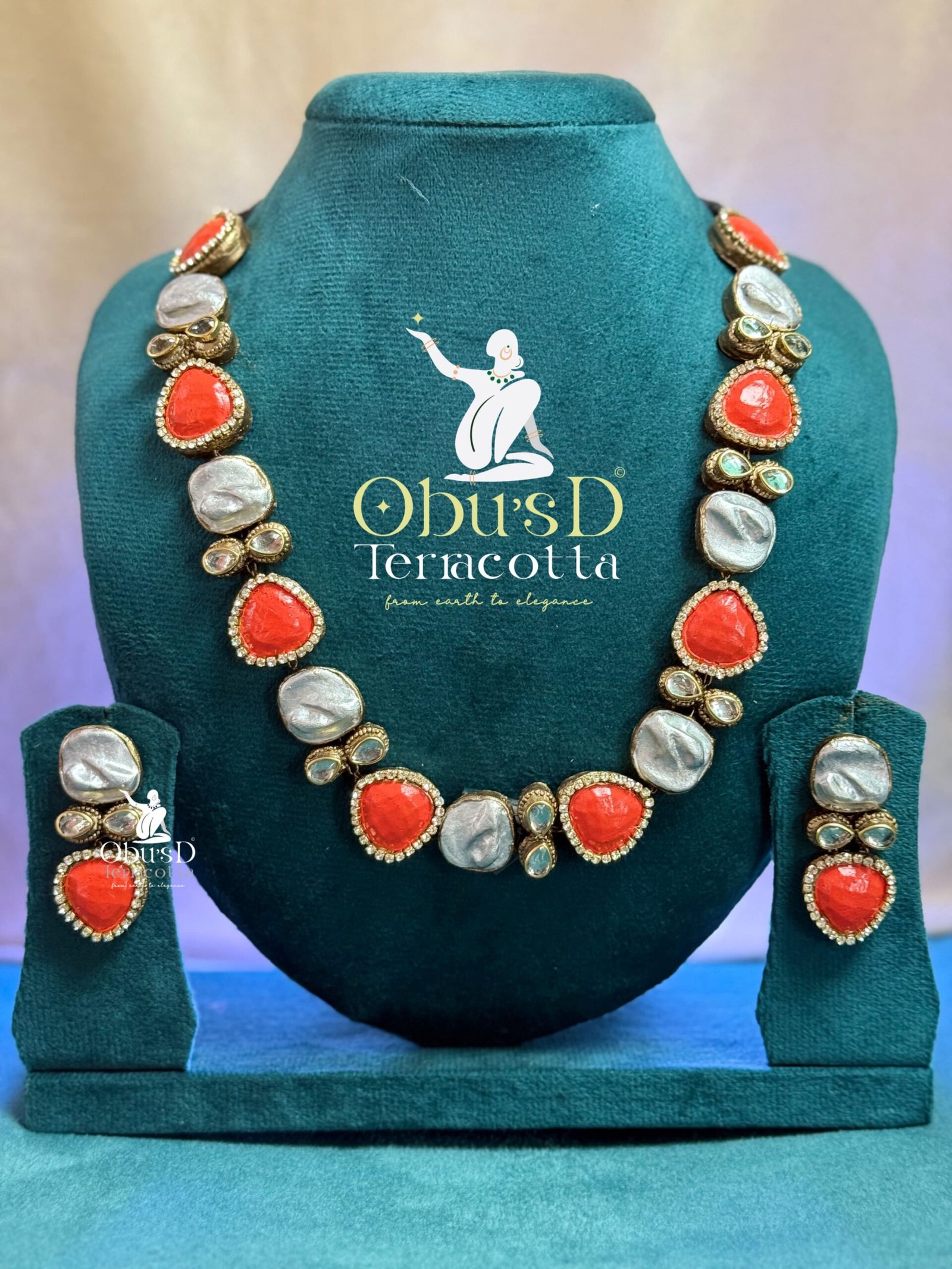 FUSHION KUNDHAN ORANGE NECKLACE