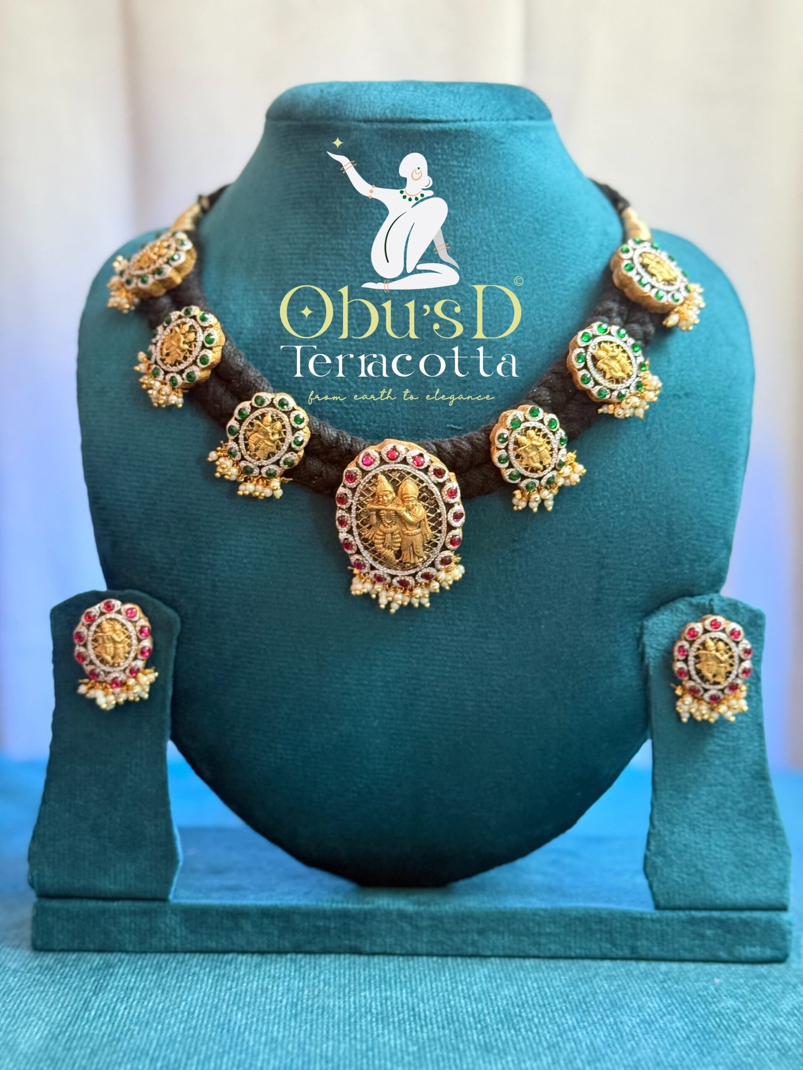 HANDMADE BLACK ROPE RADHA KRISHNA NECKLACE