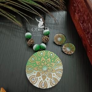 GREEN & GOLD MANDALA TERRACOTTA JEWELRY SET