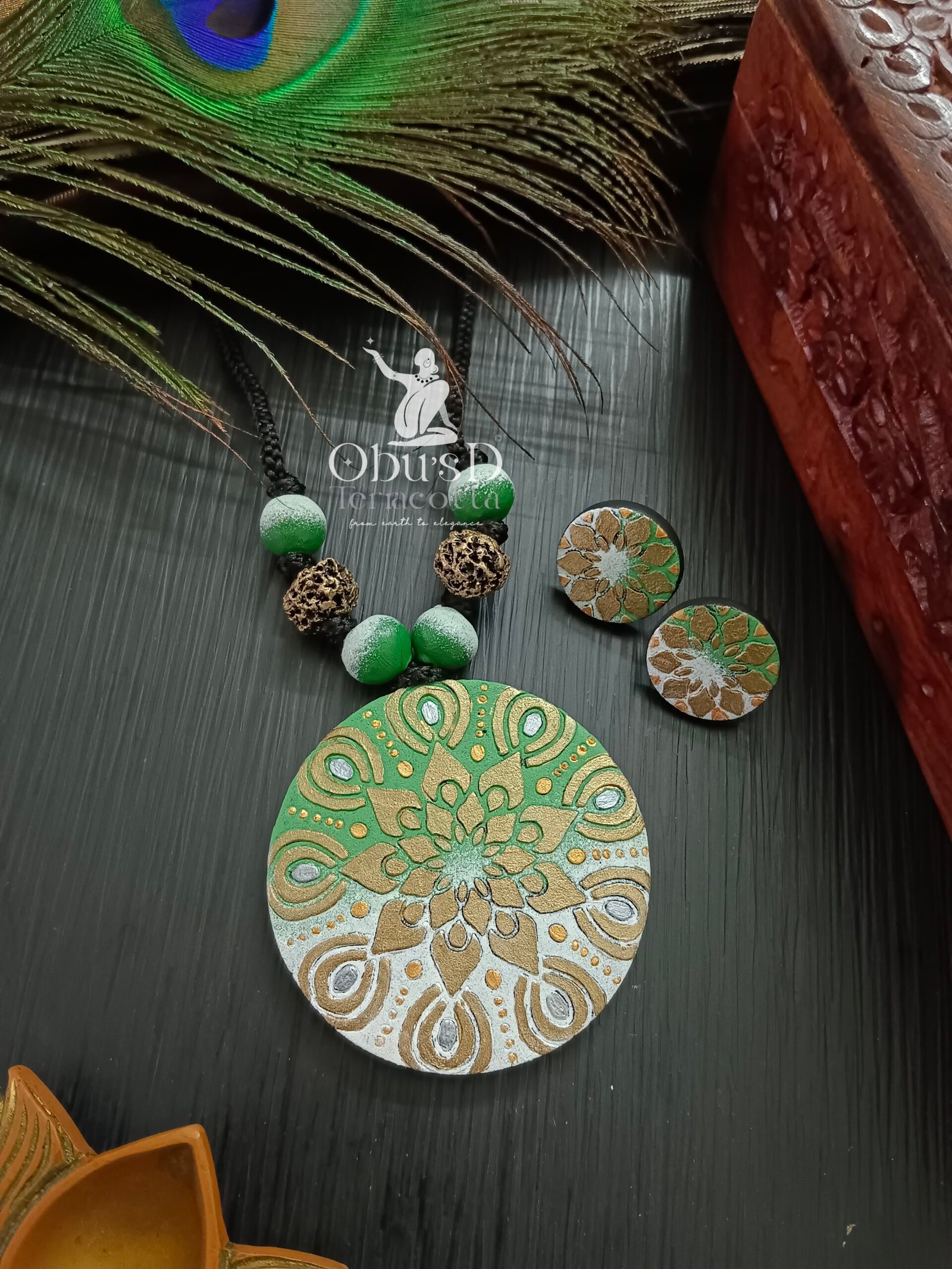 green-gold-mandala-terracotta-jewelry-set