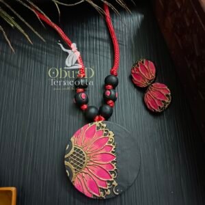 BLACK & PINK FLORAL TERRACOTTA JEWELRY SET