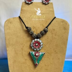 RED FLORAL & GREEN LEAF TERRACOTTA JEWELRY SET