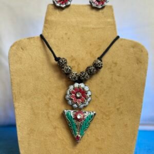 RED FLORAL & GREEN LEAF TERRACOTTA JEWELRY SET