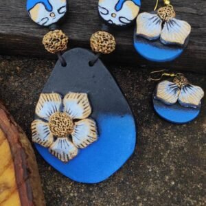 BLUE FLORAL DESIGN TERRACOTTA JEWELRY SET